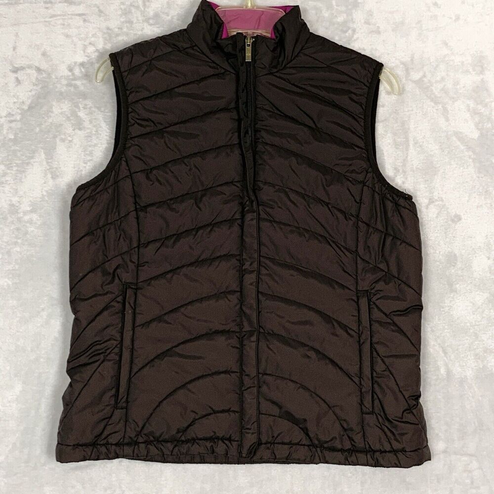 Lands End Pufffer Vest Womens Size S 6-8 Brown Quilted Sleeveless Zip Long Nylon